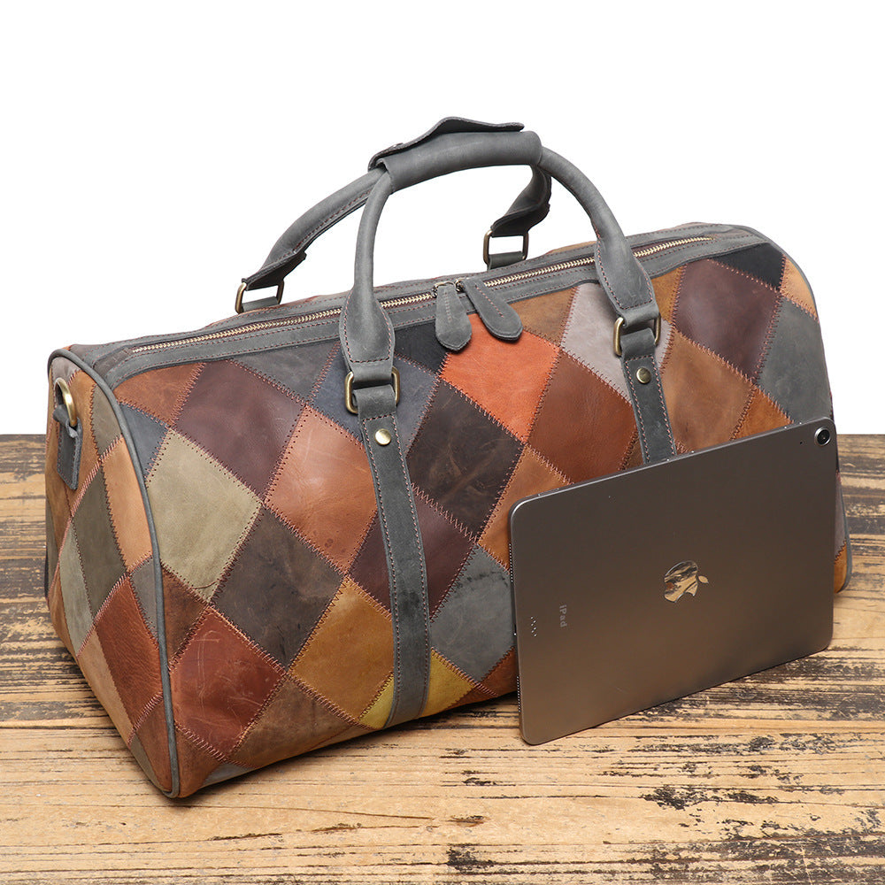 Vintage Men's Leather Rhombus Portable Travel Bag