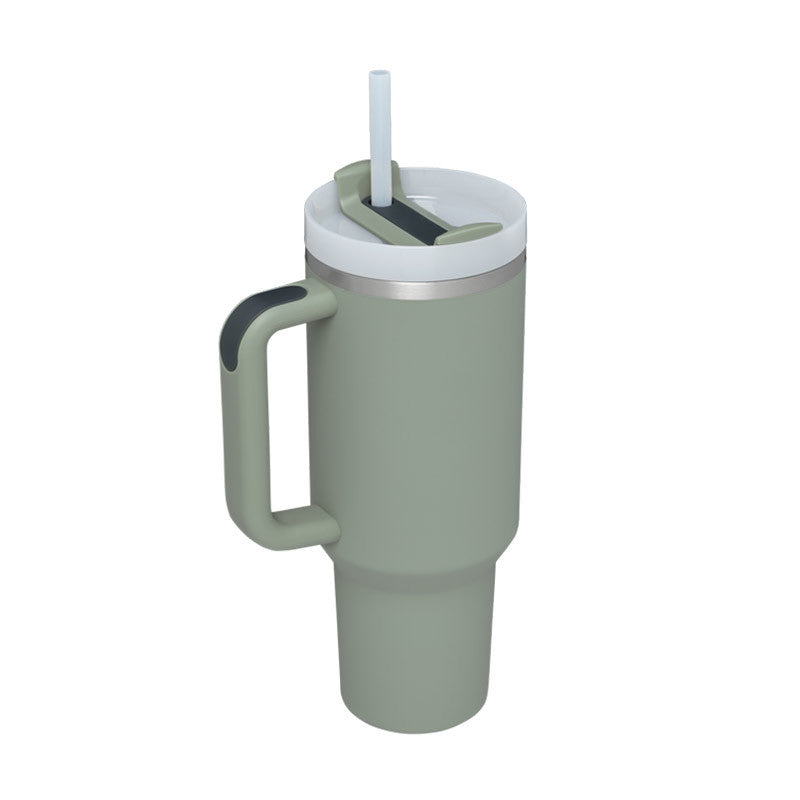 Gobelet isotherme 1,2 L avec poignée et paille, en acier inoxydable, anti-déversement, tasse à café isotherme sous vide avec couvercle, mug conique, cadeaux pour la Saint-Valentin, convient pour la voiture, la salle de sport, le bureau, les voyages