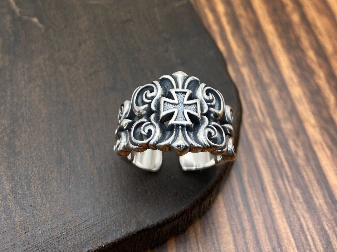 Bague large homme en argent, motif fleur de rotin, style personnalisé, pour la mode urbaine