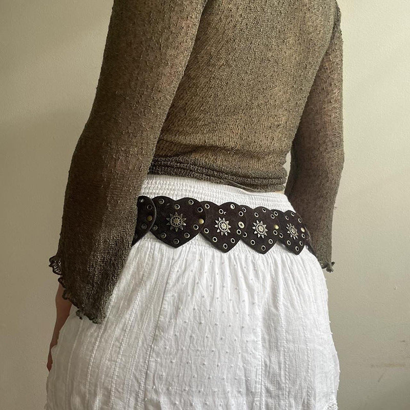 New Retro Heart Buckle Stitching Belt Design Ethnic Style
