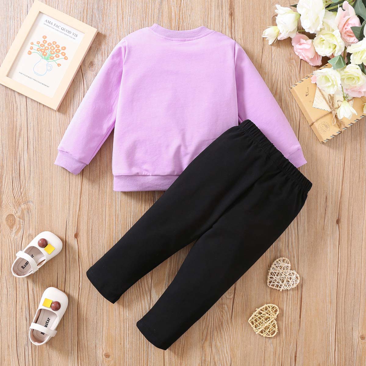 Heart Print Pullover Two-piece Set For Children's Clothing
