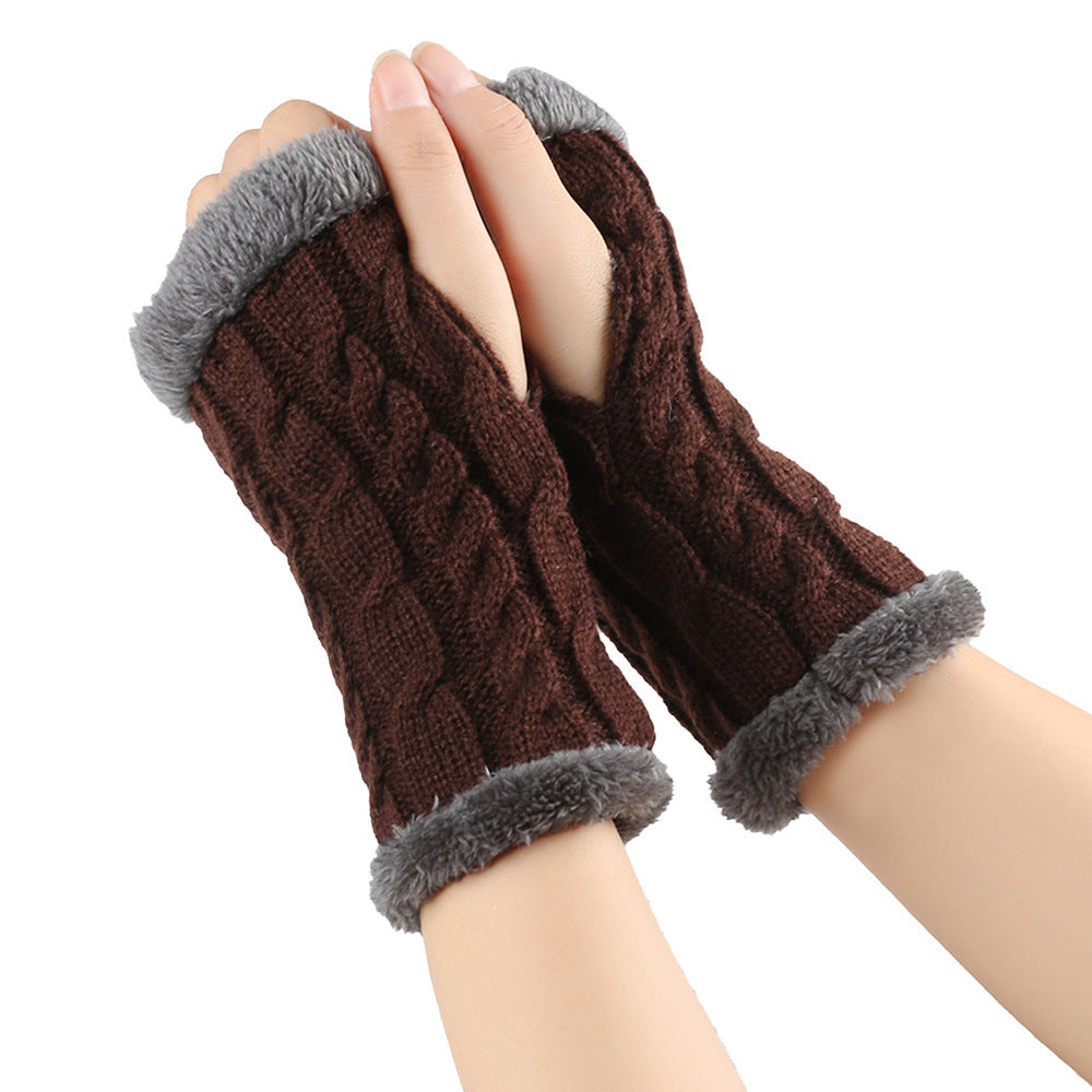 Gants en peluche d'hiver, tricot torsadé, mitaines sans doigts en polaire pour femmes, gants en laine épaisse et chaude