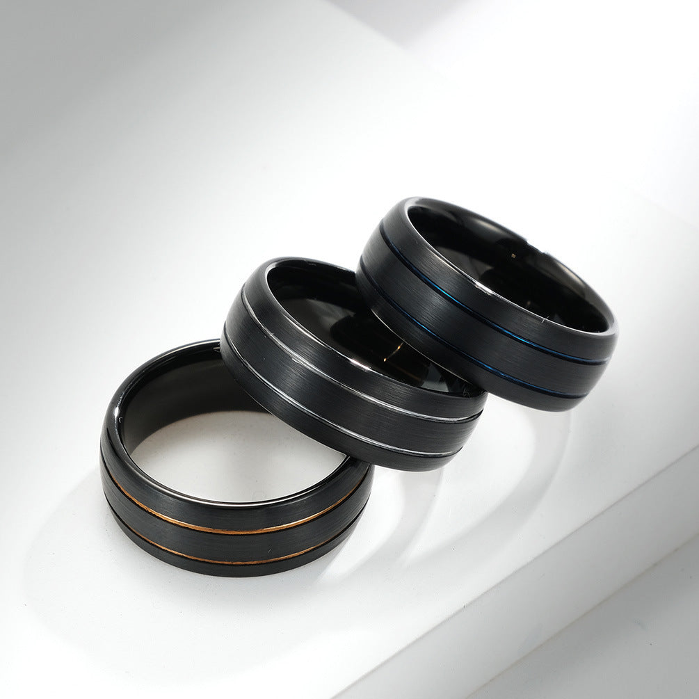 Tungsten Gold Ring Striped Tungsten Steel Brushed Jewelry