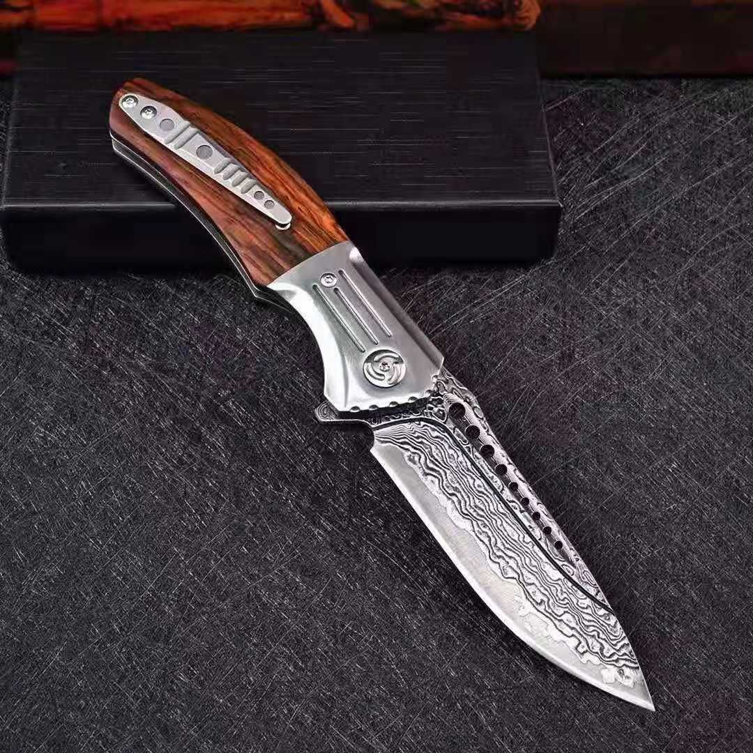 Couteau pliant forgé à la main avec motifs