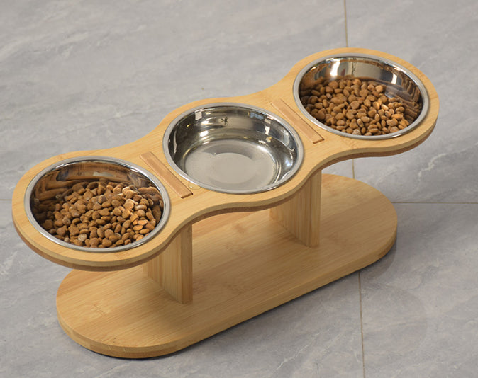Gamelle Verticale Amovible en Bois avec Protection du Cou pour Animaux