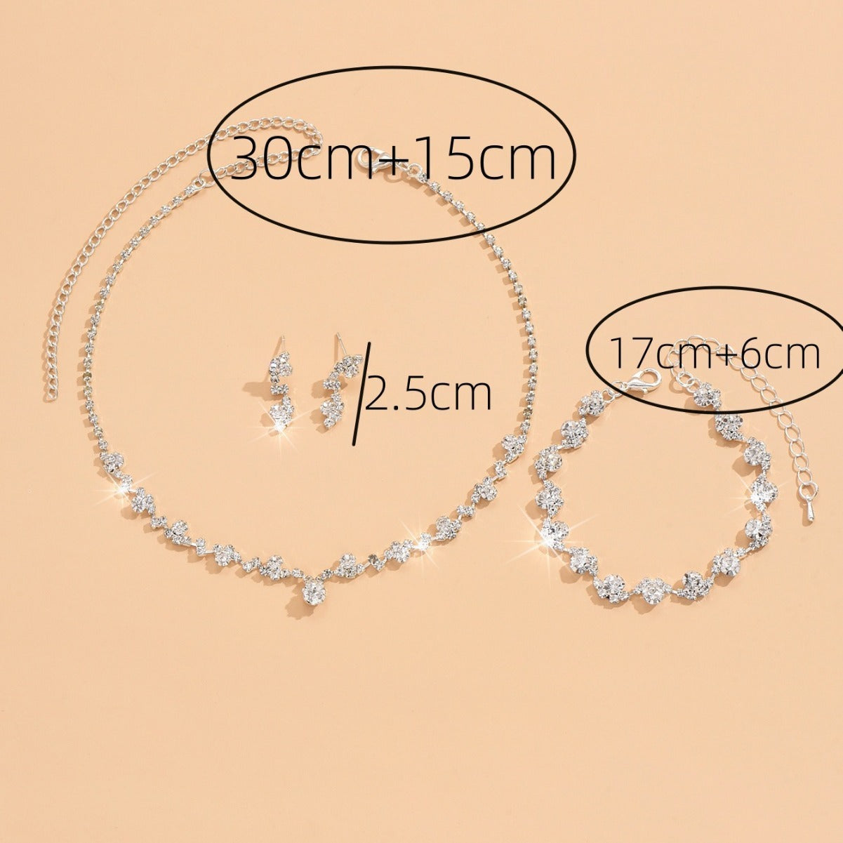 Ensemble collier, boucles d'oreilles et bracelet trois pièces pour femme