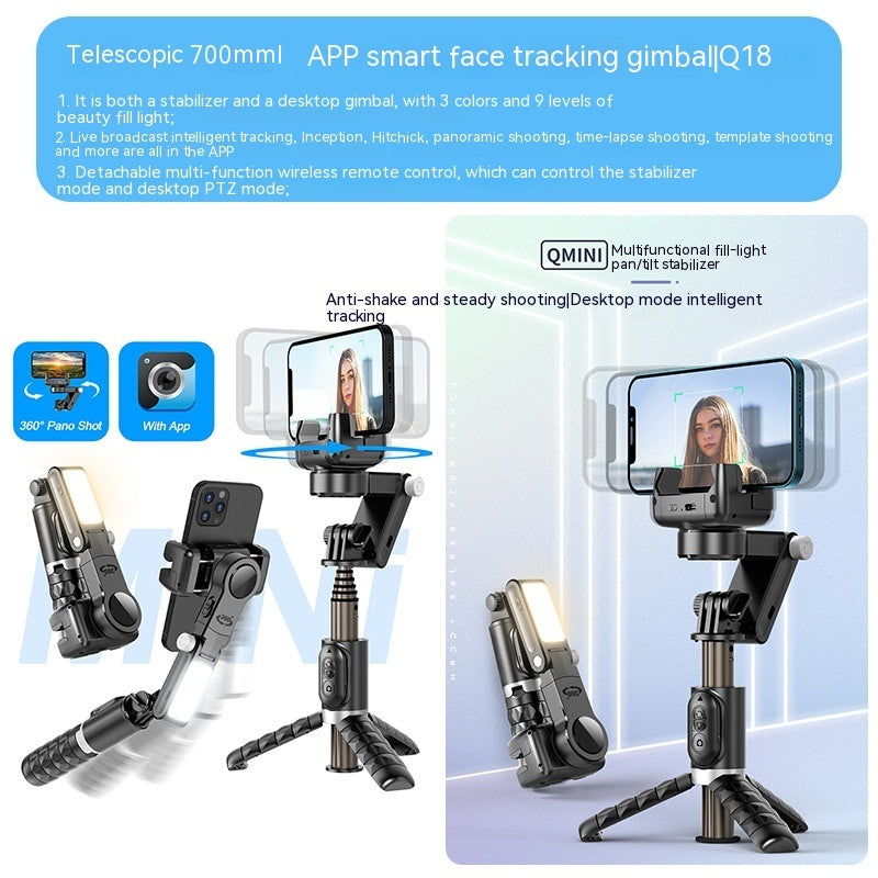 Support de téléphone pour diffusion en direct, stabilisateur de tête intelligent rétractable anti-secousse pour appareil photo, perche à selfie portable