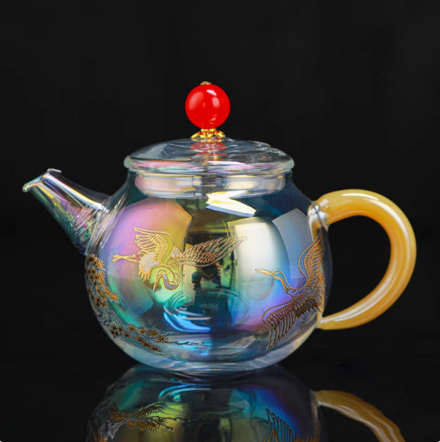 Théière en verre doré et argenté, à filtre intégré, résistant à la chaleur