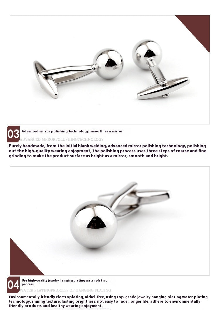 Boutons de manchette en métal en forme de boule en acier argenté pour chemise française pour homme