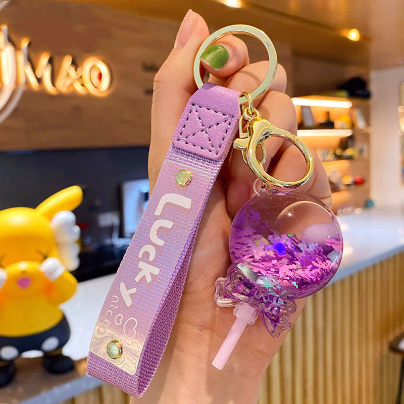 Cartoon Oil Liquid Quicksand Bottle Lollipop Keychain Female Cute Creative Exquisite Couple Key Chain Package Pendant