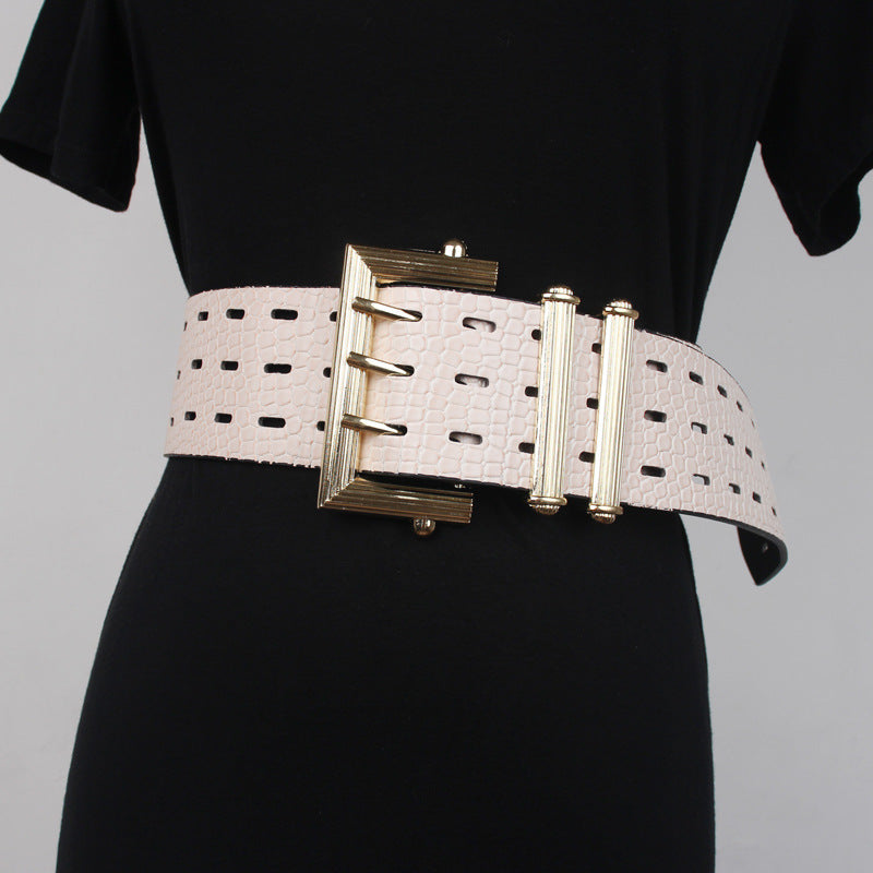 Ceinture de costume Rétro Boucle à trois broches Motif serpent Cuir Simple Avec robe pull Taille