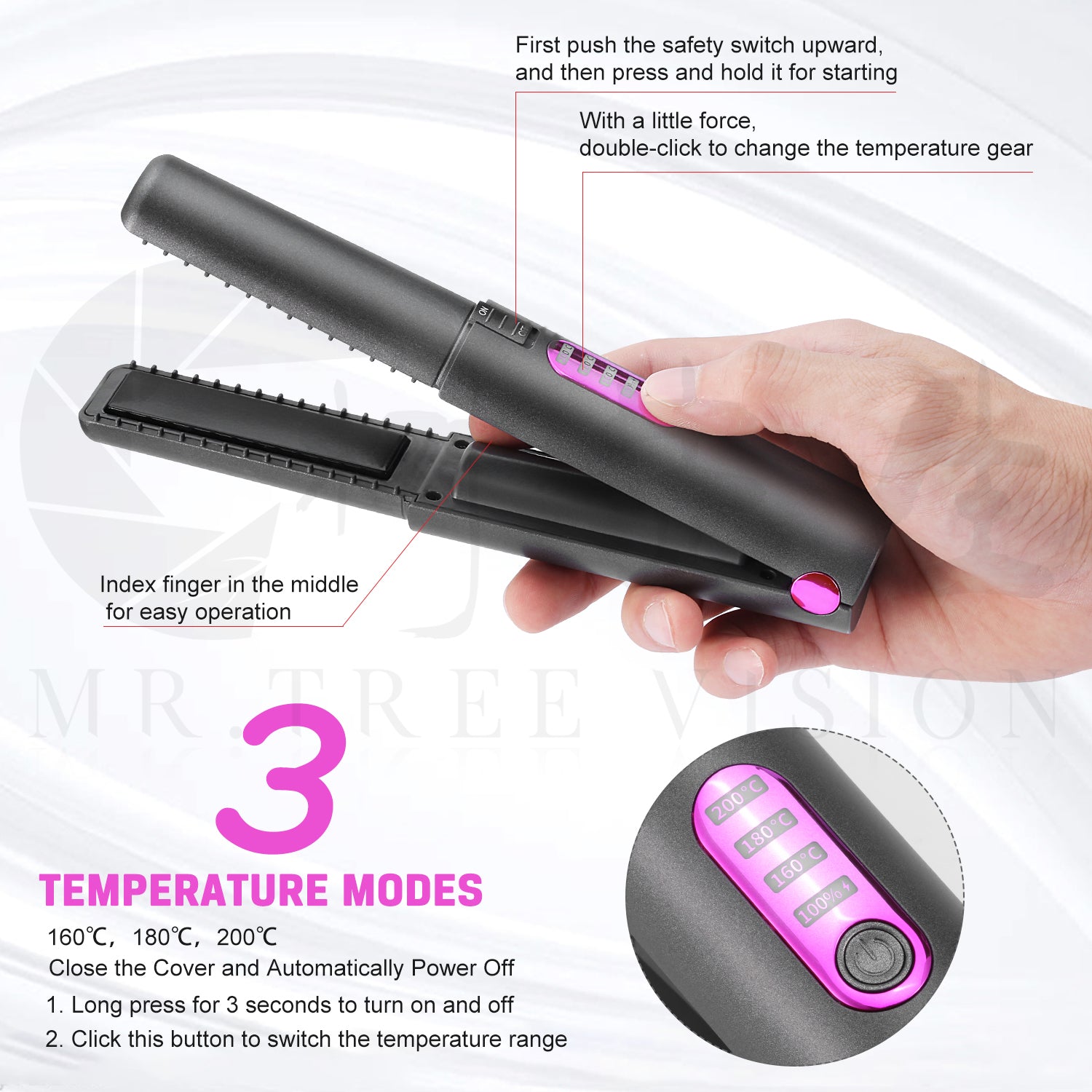 Nouvelles Arrivées Mini Fer à Lisser de Voyage sans Fil Rechargeable USB en Céramique pour Cheveux à Domicile