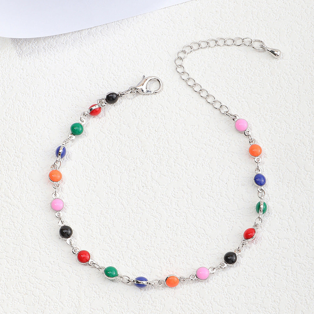 Chevillère bohème ethnique en perles de riz colorées