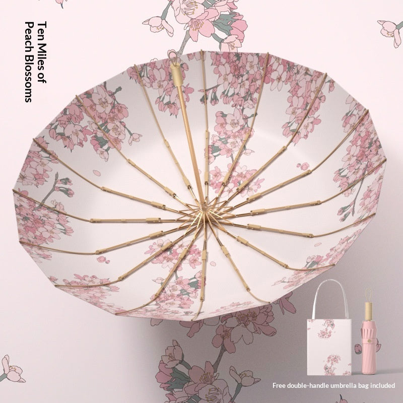 32-Rib New Chinese-Style Vintage Folding Umbrella For Sun And Rain