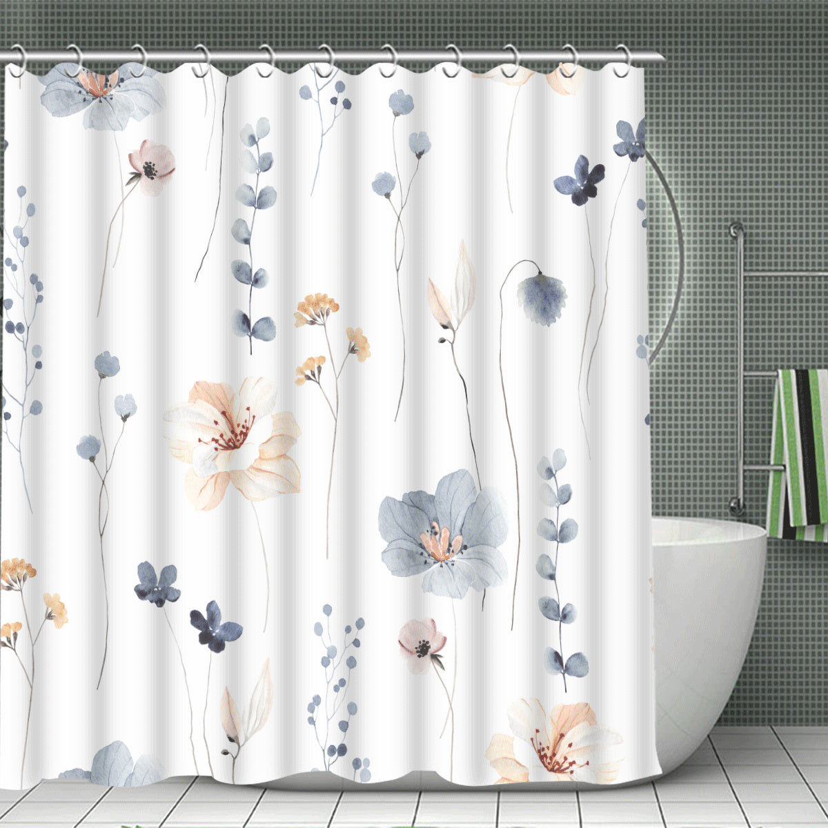 Digital Printing Waterproof Bathroom Shower Curtain Simple Series