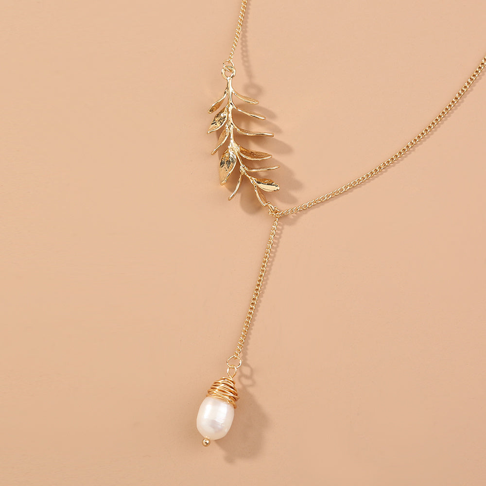 Collier pendentif multicouche rameau perle d'eau douce naturelle