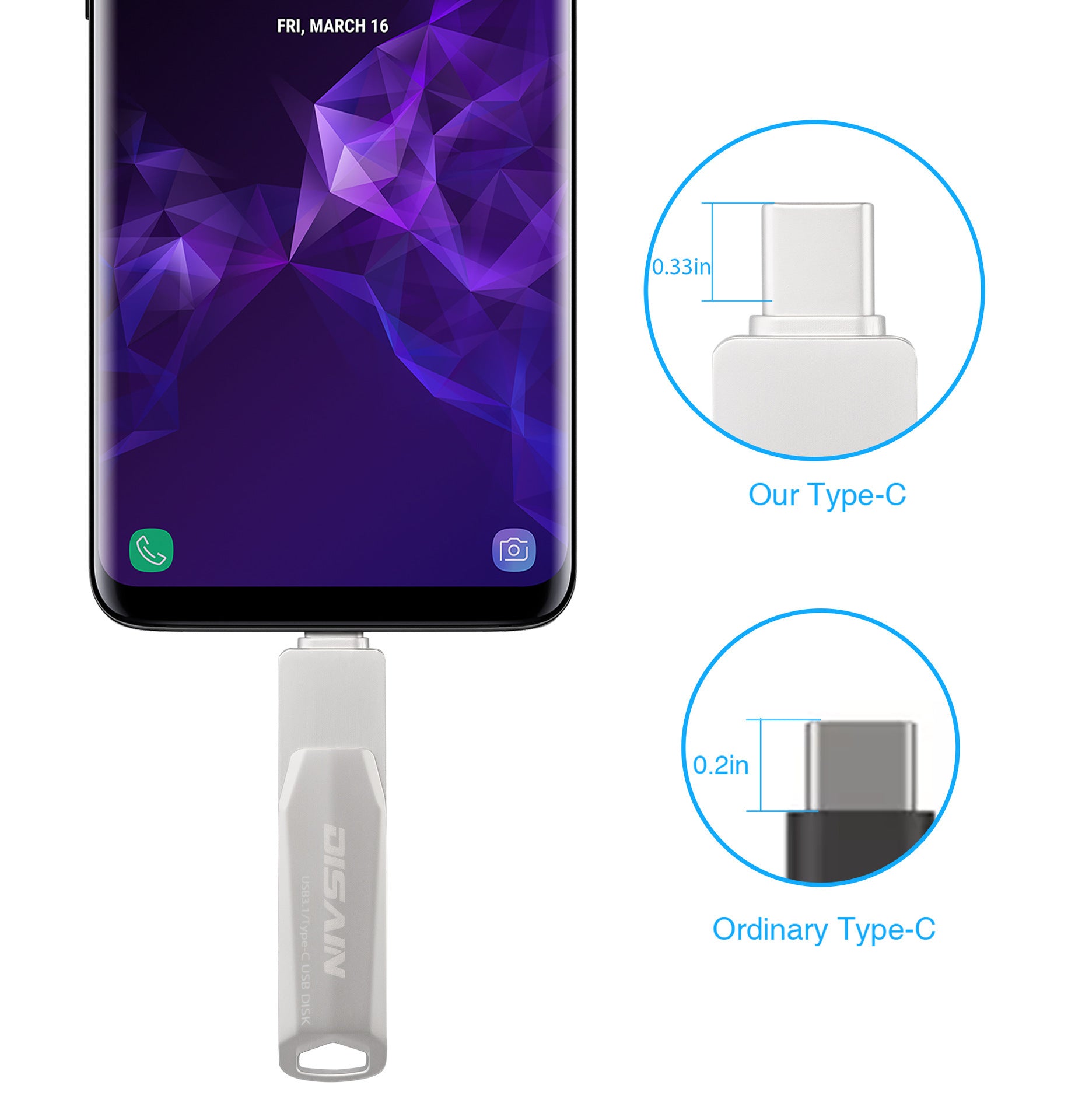 Clé USB rotative en métal Type-C pour mobile