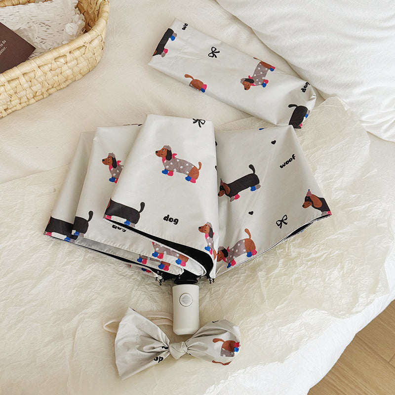Cartoon Bow Sausage Dog Automatic Umbrella
