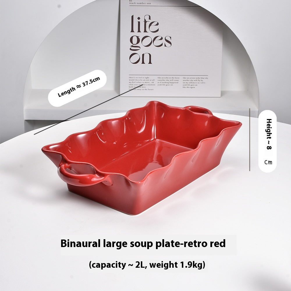 Vintage Red Large Capacity Ceramic Soup Pan
