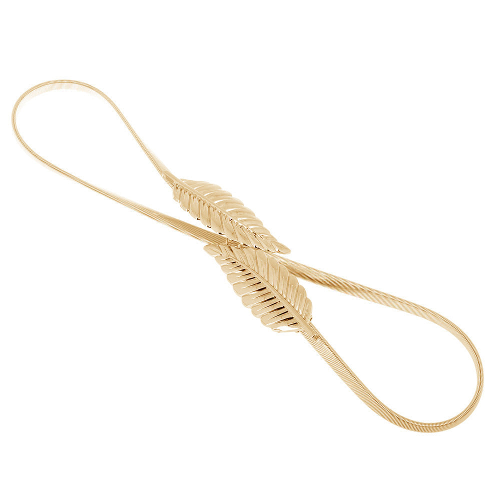Ladies Elastic Elastic Chain Waist Chain Decorative Tree Leaf Double Buckle Women's Belt