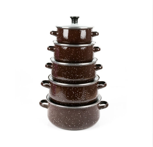 Enamel Set Five-piece Enamel Soup Pot Green Blue Brown