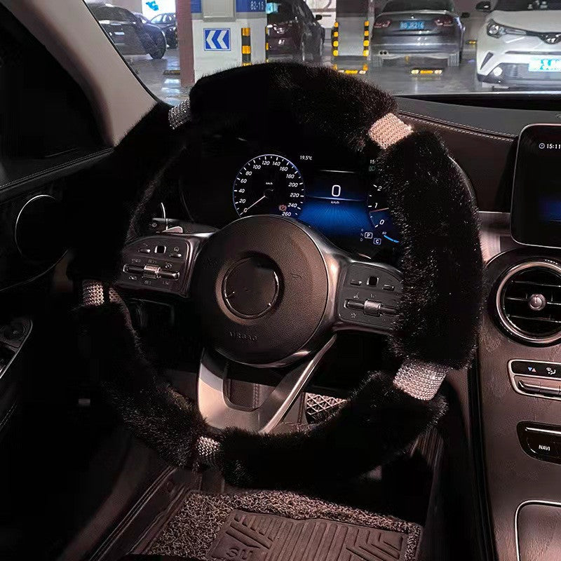 Diamond Studded Plush Car Steering Wheel Cover