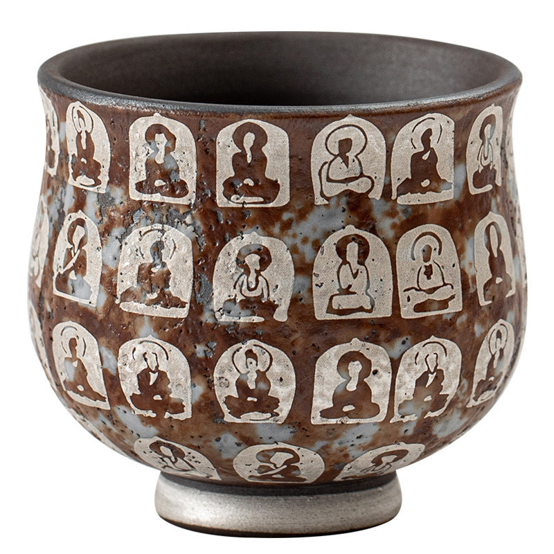 Tasse à thé en argile vieille roche plaquée argent, Bouddha