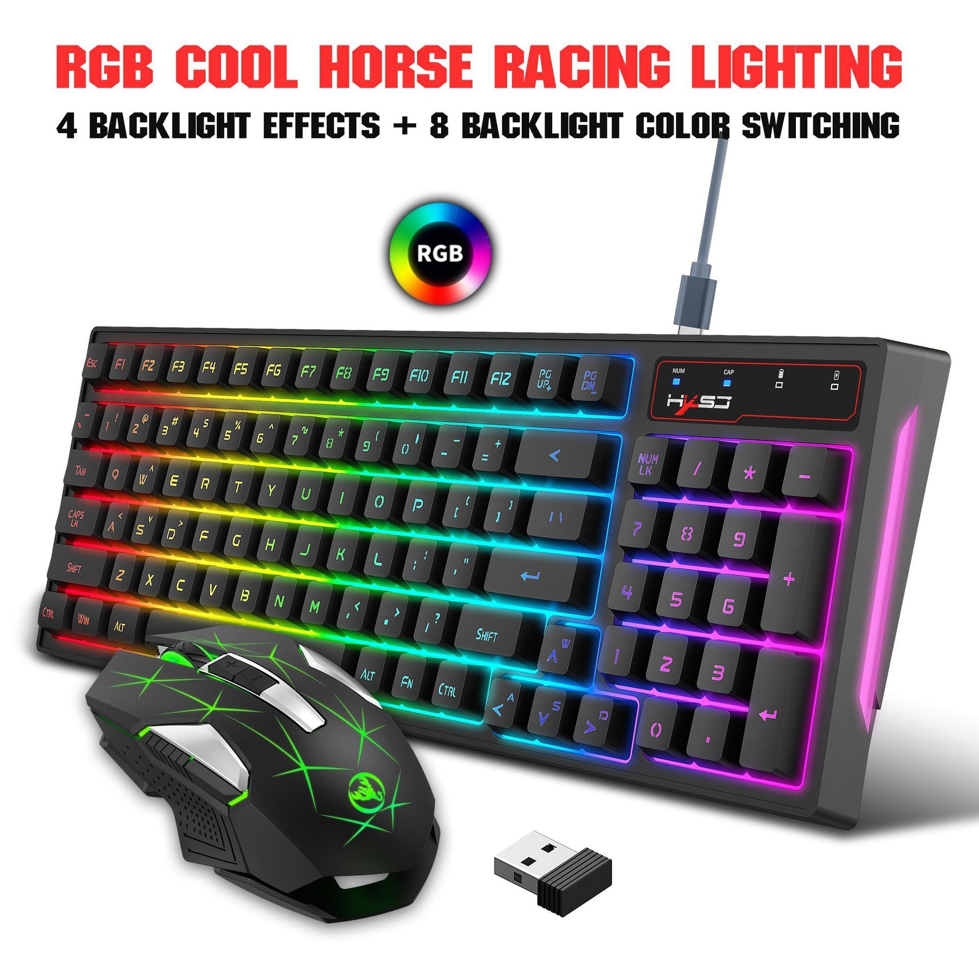 Wireless Charging 2.4G Keyboard And Mouse Set Colorful Backlight
