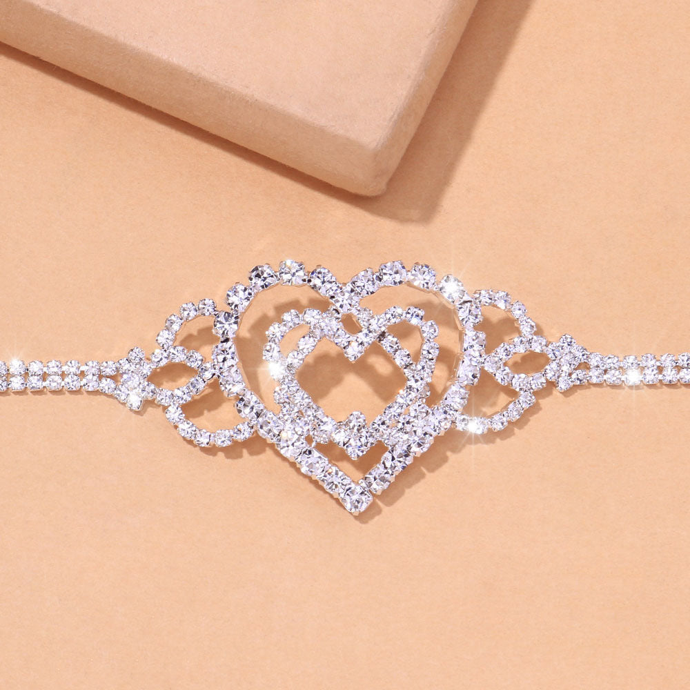 Bracelet de cheville en strass - Bijou fantaisie créatif et tendance multicouche avec amour