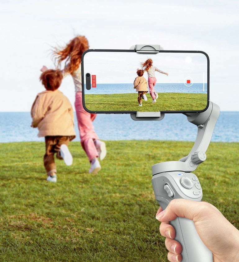 Tête de trépied portable Stabilisateur anti-secousse à trois axes Reconnaissance faciale intelligente par IA et sangle de caméra pour prise de vue vidéo courte Lumière d'appoint
