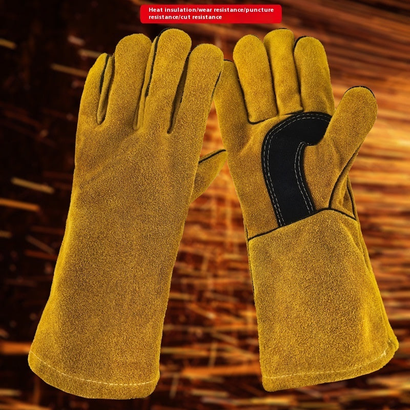 Outdoor Camping BBQ Gloves Welding Non-slip Wear-resistant Protective Leather Gloves Heat Insulation
