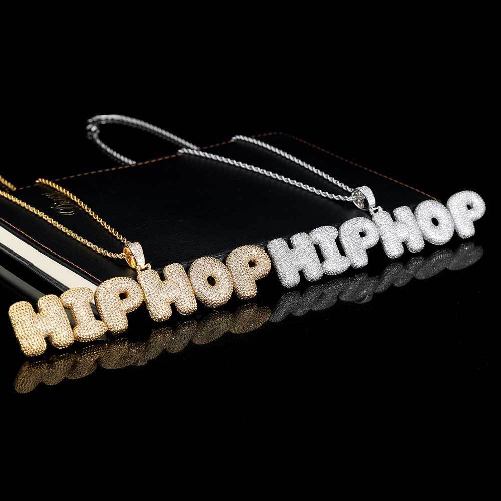 Collier Hip Hop Bubbles avec pendentif lettre et micro-zircone cubique