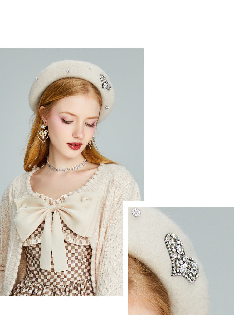 Nouveau béret japonais réducteur d'âge avec strass, pour peintre, amour