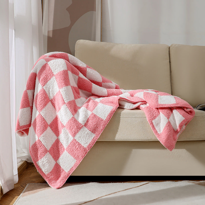 Couverture mi-velours en damier sans peluches