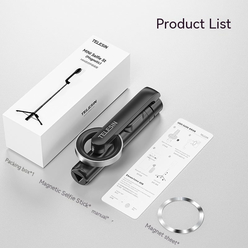 Perche à selfie mini pour téléphone portable magnétique avec télécommande Bluetooth et trépied en alliage d'aluminium