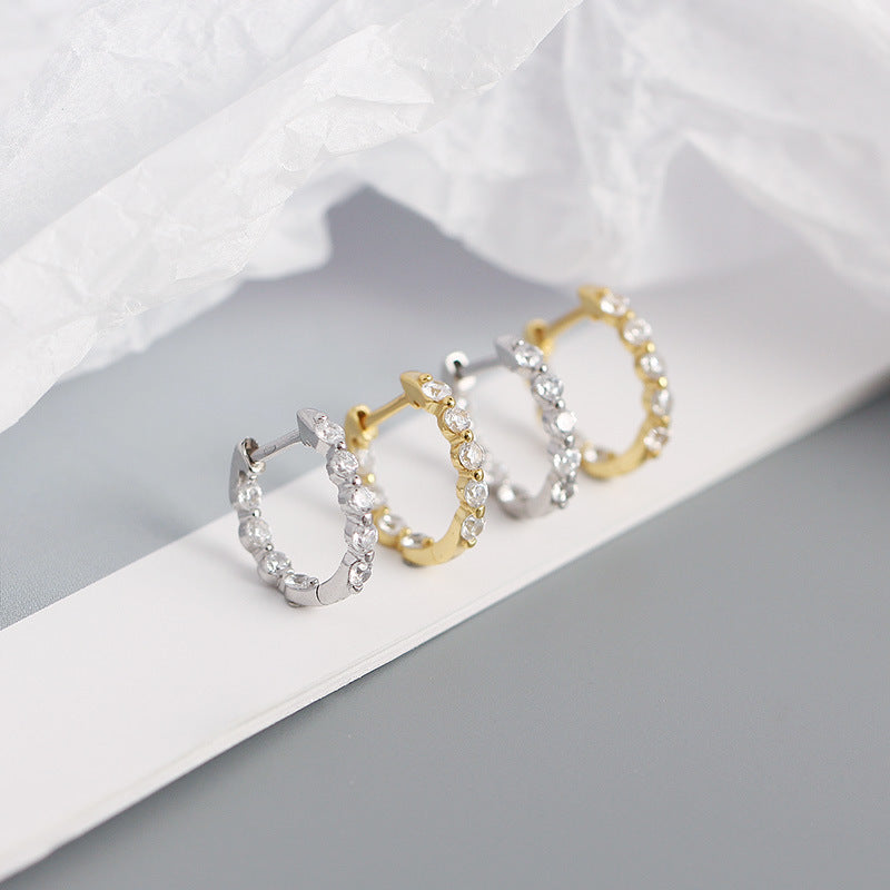 New S925 Silver Ins Geometric Zircon Diamond Earclip Earrings Silver Accessories Women