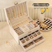 Boîte à bijoux grande capacité en cuir, tiroir à trois niveaux, boîte de rangement pour accessoires, boîte de rangement pour bijoux en or, colliers, boucles d'oreilles et bracelets