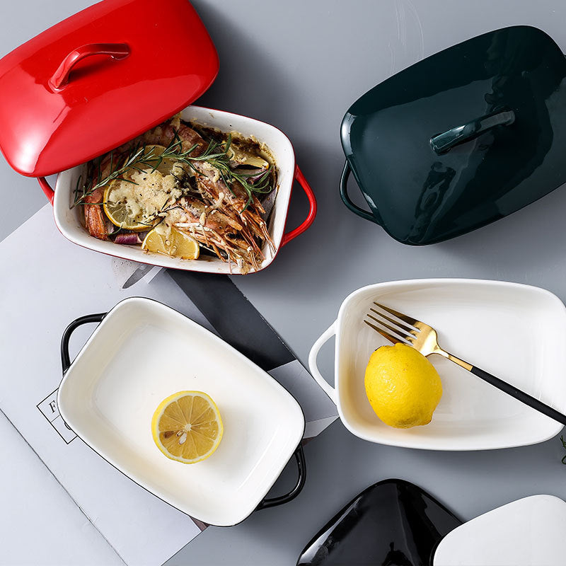 Binaural Ceramic Baking Pan Cheese Baked Rice Plate