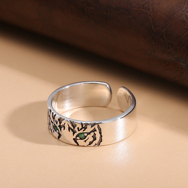 Bague Tête de Tigre Simple en Argent Sterling S925 pour Hommes et Femmes, Version Coréenne Tendance, pour Index