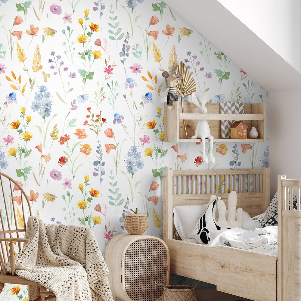Children's Watercolor Wild Flower Decorative Wallpaper