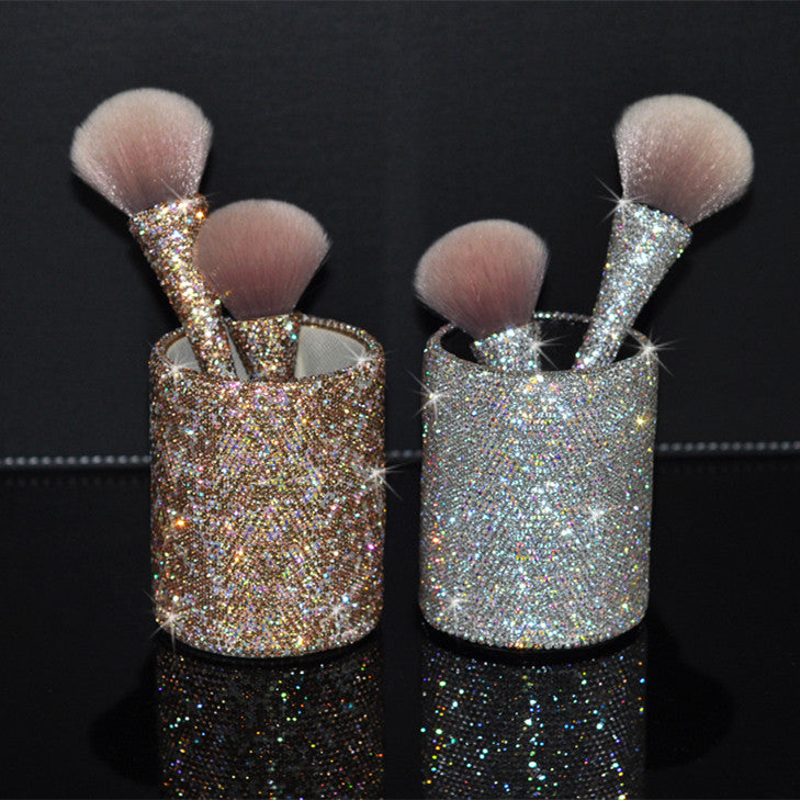 Ensemble de pinceaux de maquillage et gobelet incrustés de diamants