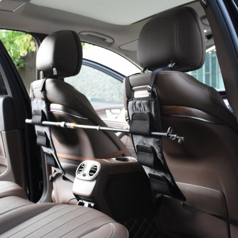 Sac de rangement de canne à pêche suspendu en tissu Oxford pour siège de voiture avec sangle de fixation pour siège arrière de voiture