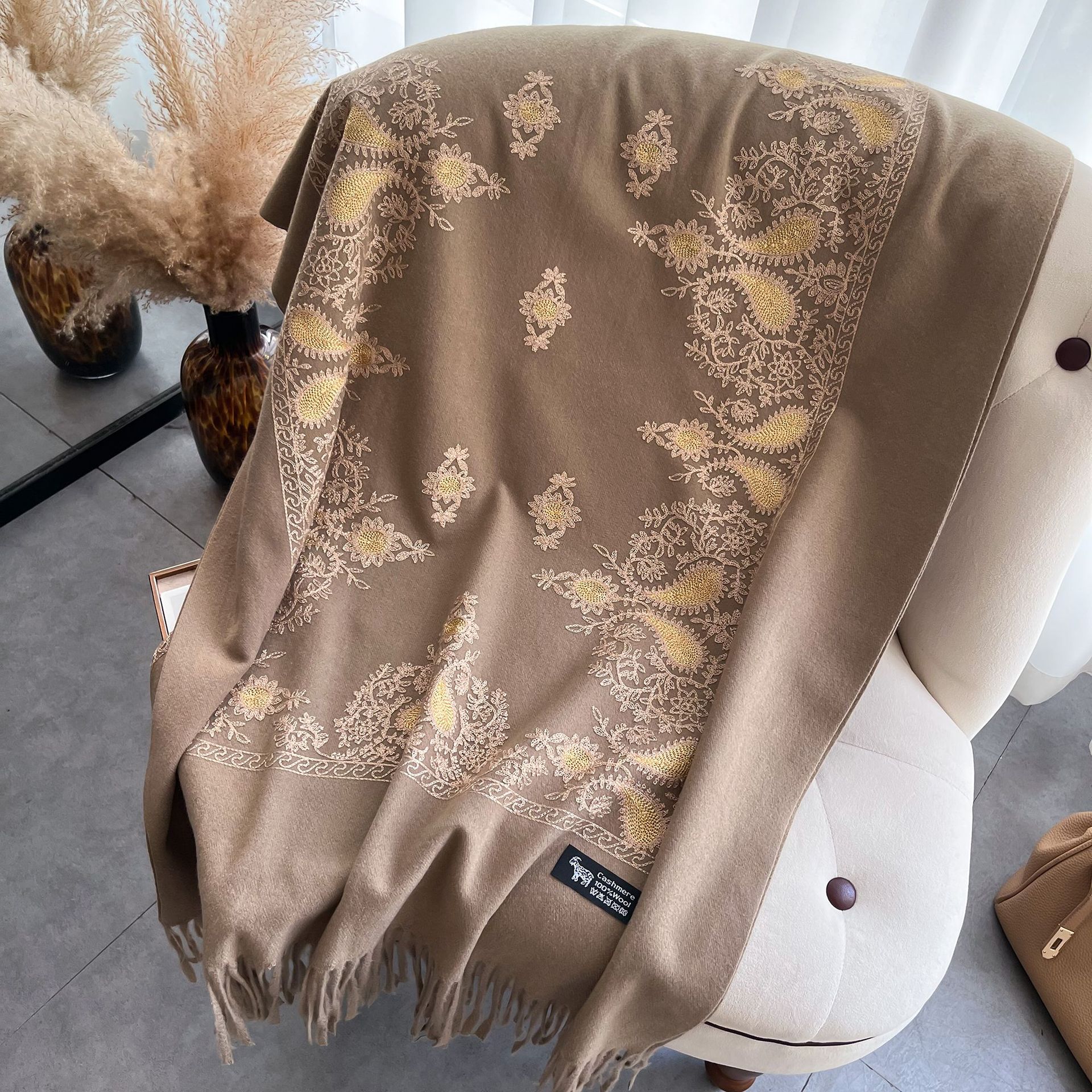 Scarf Shawl Women's Winter Cashmere-like Warm Embroidery