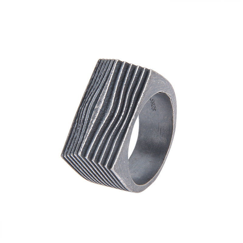 Bague rétro en argent sterling S925 à rayures irrégulières