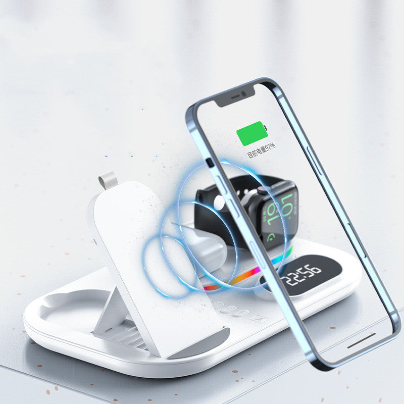 Support de bureau créatif pour téléphone portable trois-en-un compatible avec le chargeur sans fil