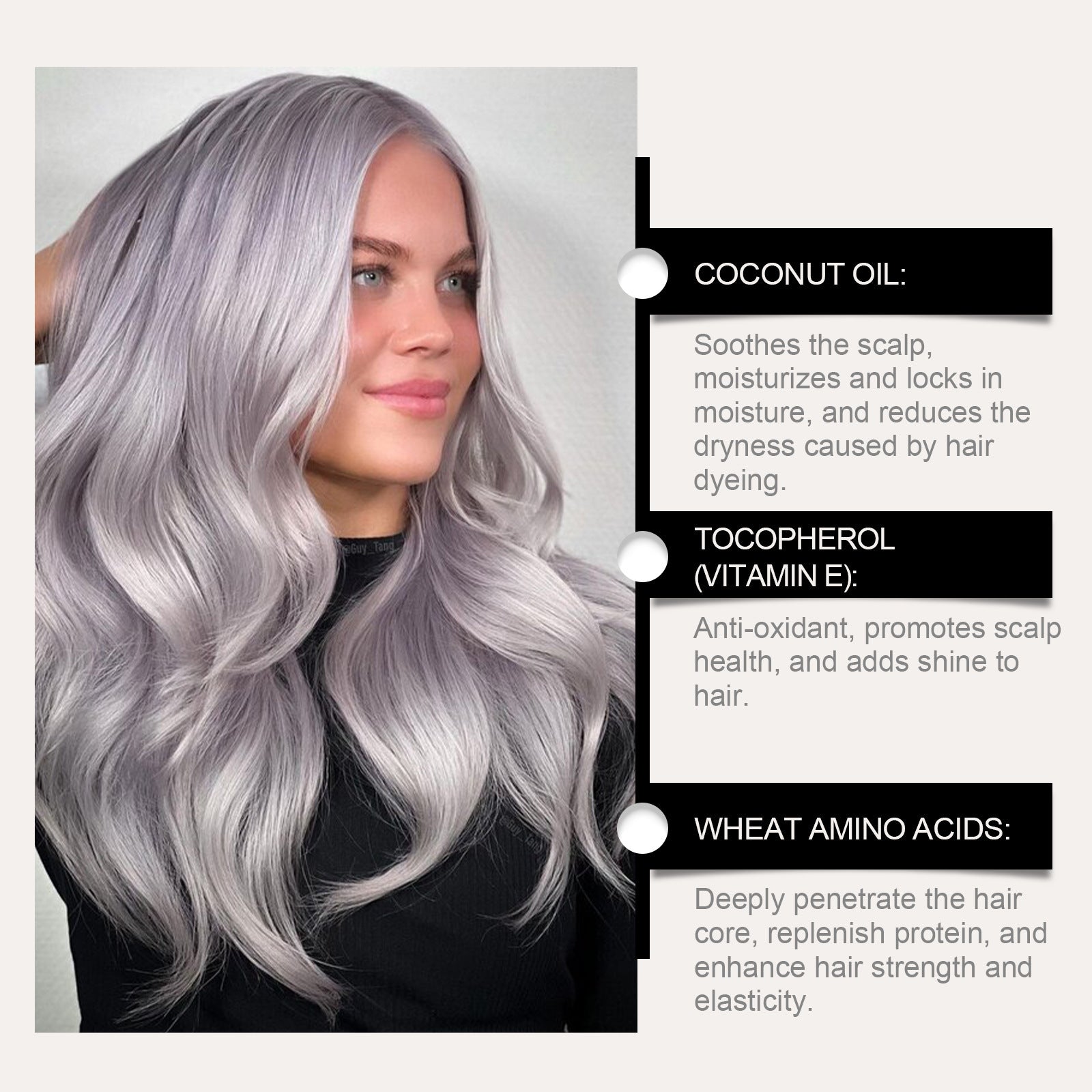 Agent de coiffure colorant de mode hydratant longue durée, nourrissant aux extraits de plantes pour le soin des cheveux