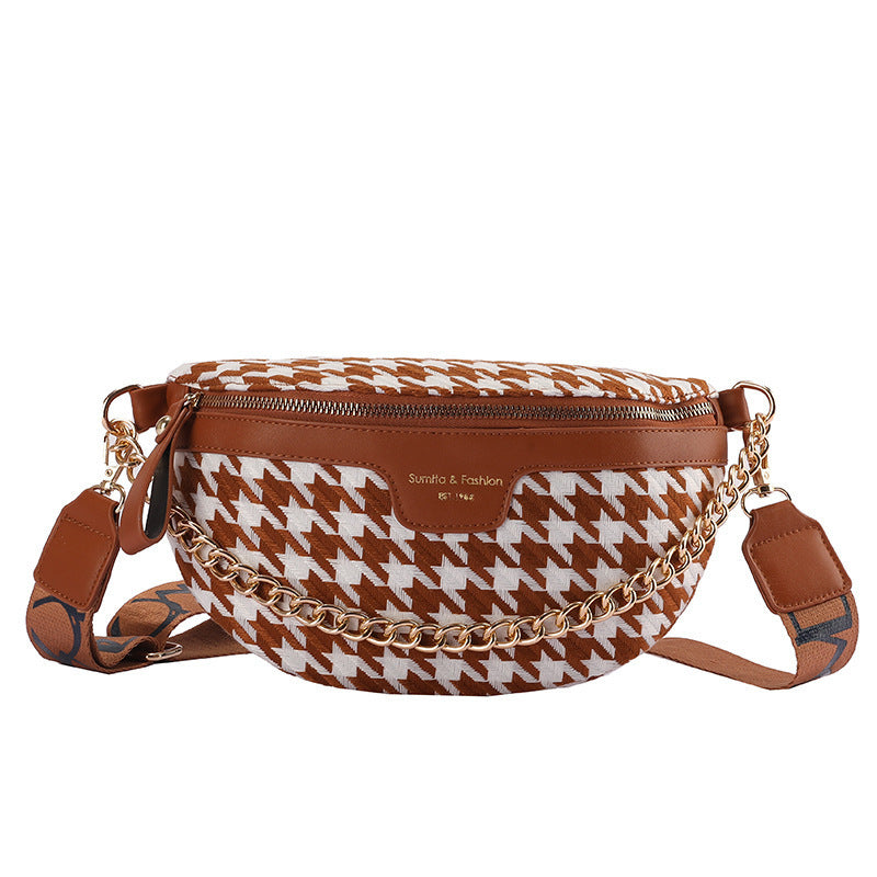 New Checkered Chain Ladies Waist Bag Ins Net Red Shoulder Diagonal Bag Mobile Phone Bag Chest Bag Female