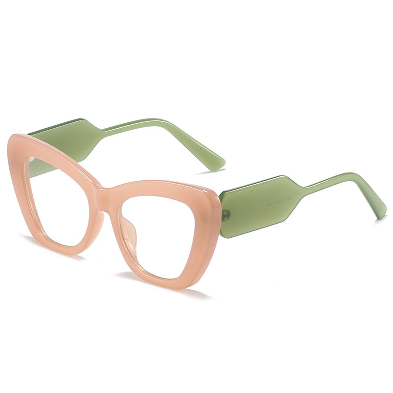 Cat Eye Sunglasses Personality Fashion Color Contrast Large Frame Glasses All-match Flat Sunglasses