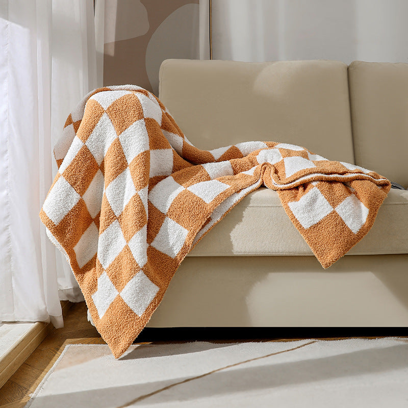 Couverture mi-velours en damier sans peluches