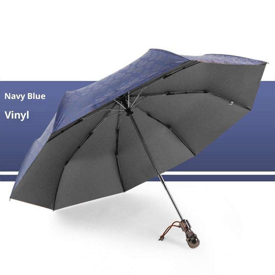 Three-fold Automatic Skull Dual-use Sun-proof UV-proof Wind-resistant Umbrella
